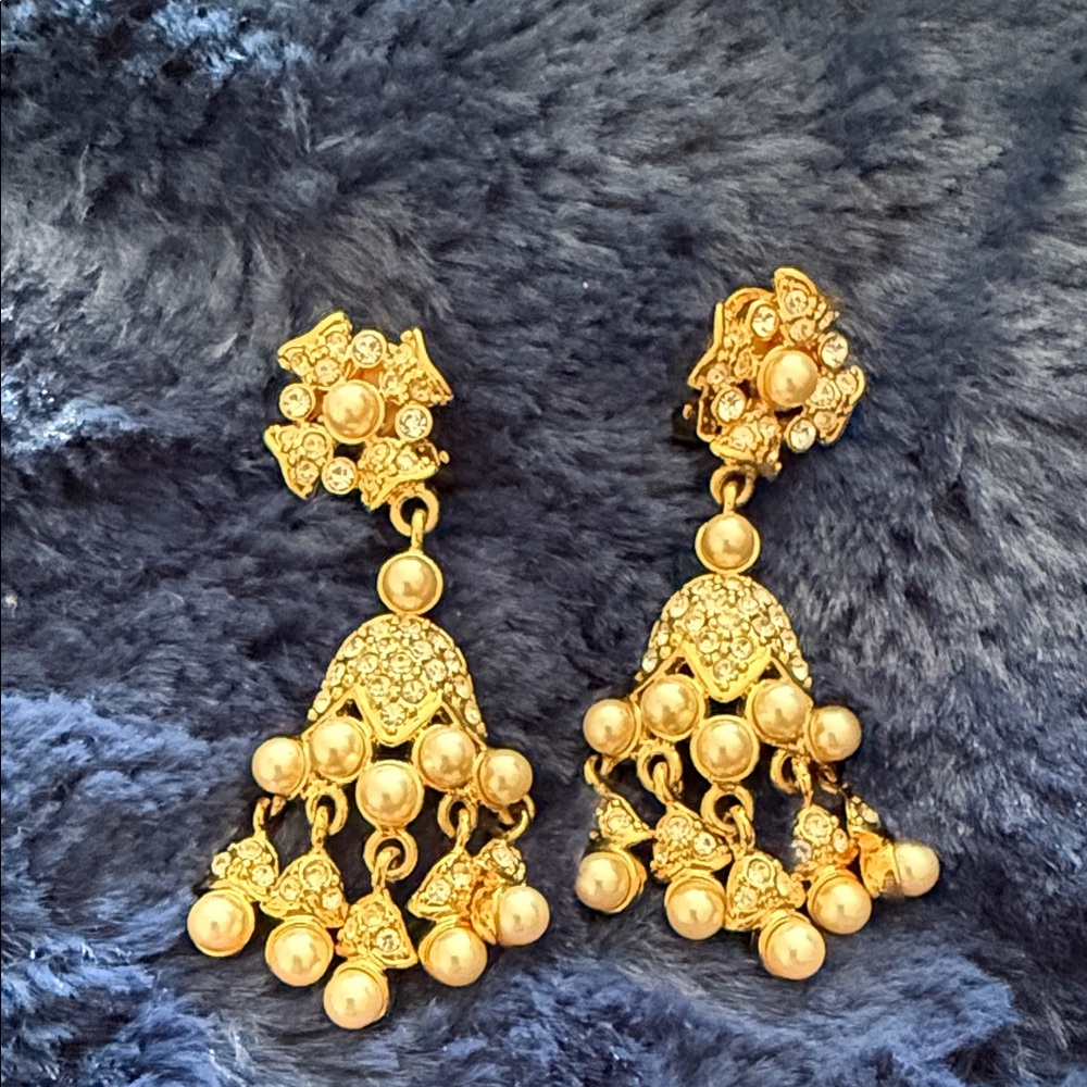 Vintage Gold and Pearl Chandelier Earrings